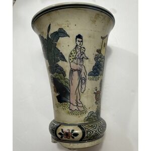 Chinese Hand Painted Glazed Porcelain Ceramic Vase People Family Social Scenes